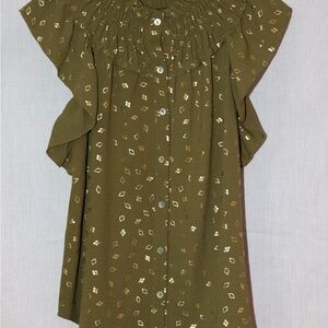 NY Collection Olive Blouse with Diamond Pattern